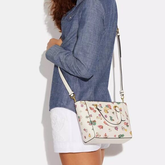 NWT Coach Alice Satchel With Spaced Floral Field/Smooth Leather/Chalk - Picture 6 of 11